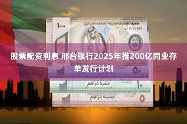 股票配资利息 邢台银行2025年推200亿同业存单发行计划