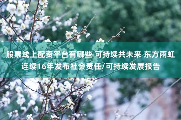 股票线上配资平台有哪些 可持续共未来 东方雨虹连续16年发布社会责任/可持续发展报告