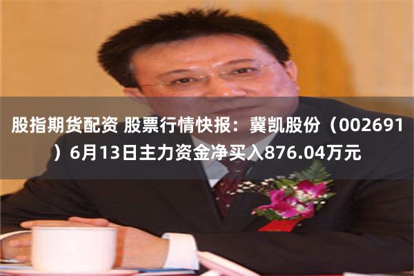 股指期货配资 股票行情快报：冀凯股份（002691）6月13日主力资金净买入876.04万元